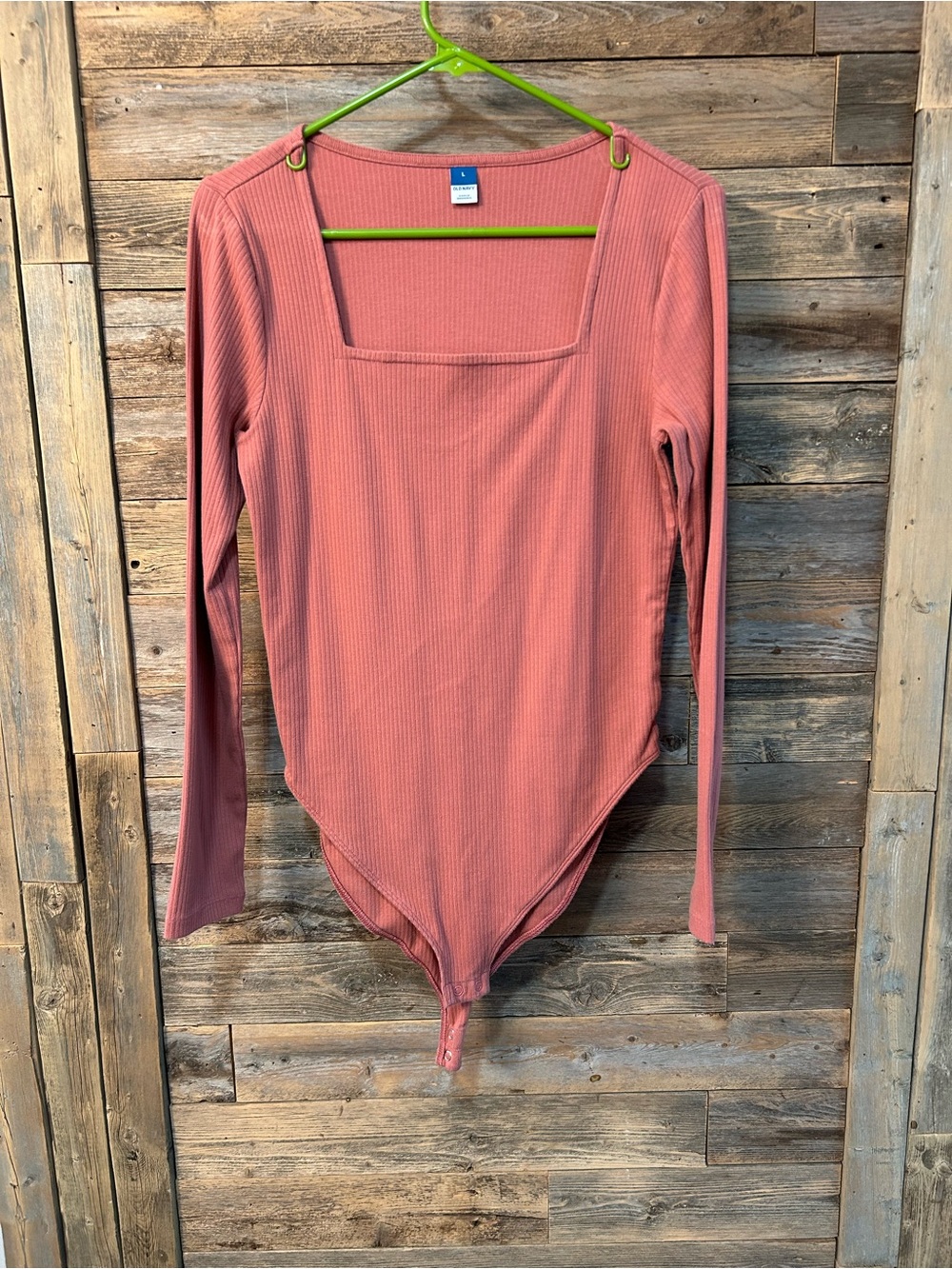 Old Navy Pink Long Sleeve Square Neck Ribbed Bodysuit* - size L